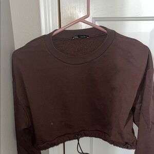 Zara Brown Cropped Relaxed Sweatshirt